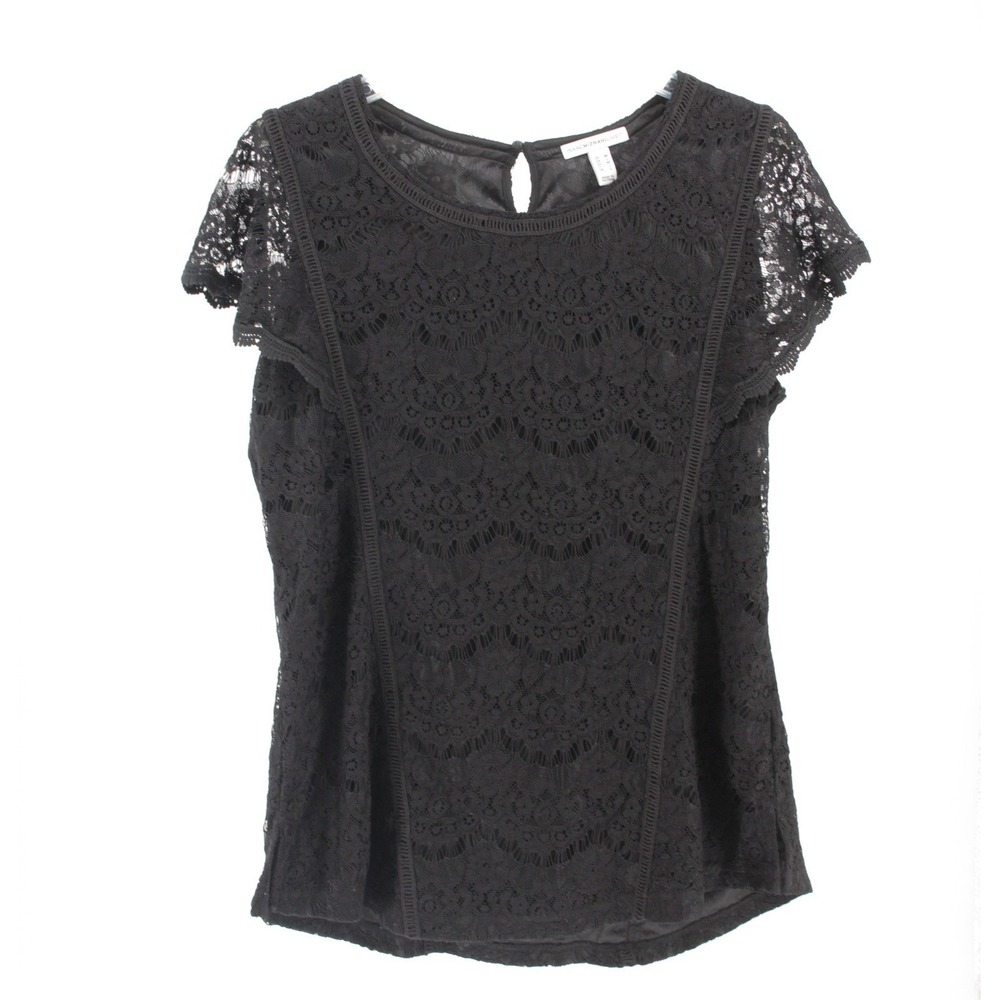 Isaac‎ Mizrahi Live Women's Black Floral Lace Cap Sleeve Blouse Size M